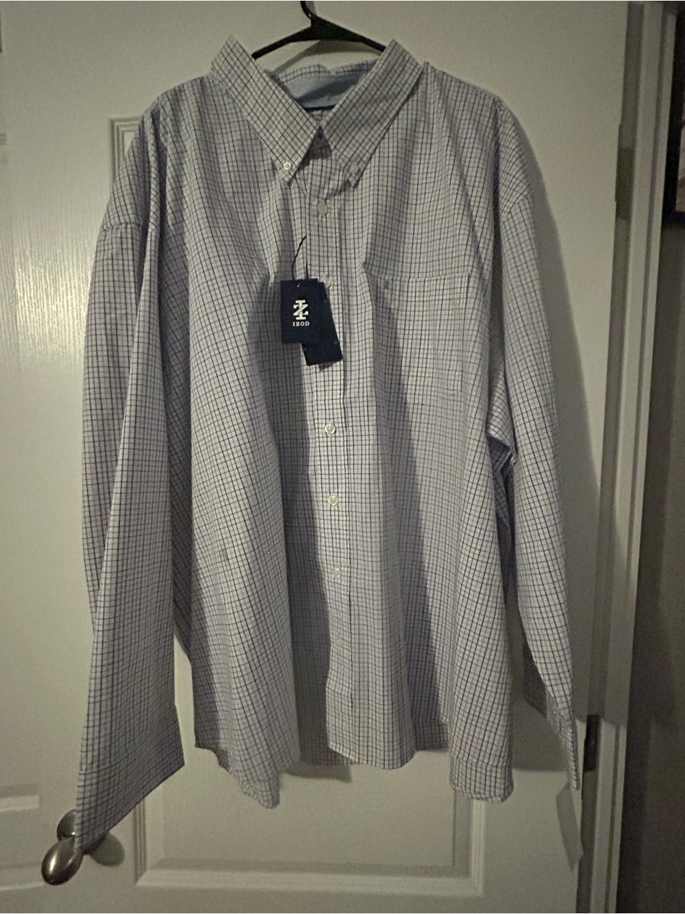 Izod Men's Light Blue and White Checked Dress Shirt